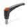 GN 603.1 Adjustable Hand Levers, Plastic, Threaded Stud Stainless Steel, with Releasing Button Color (Releasing button): DOR - Orange, RAL 2004, shiny finish