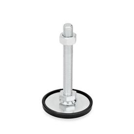 GN 40 Leveling Feet, Steel Zinc Plated Form: A1 - With rubber pad, clipped on, black<br />Version (Screw): SK - With nut, external hexagon at the bottom