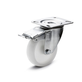 GN 22892 Medium Duty Casters, Polyamide, Light Version Bearing type: G - Friction bearing<br />Type (bracket): LF - Swivel bracket with mounting plate, with total lock brake<br />Coding: L - Light version<br />Material (bracket): ST - Steel sheet metal