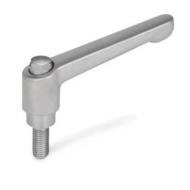 GN 300.5 Adjustable Hand Levers, Stainless Steel , Matte Shot-Blasted, with Threaded Stud Type: AS - With external hex