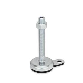 GN 32 Leveling Feet, Steel Sheet Metal, with Rubber Pad, with Mounting Flange Type (Base): A1 - Steel, zinc plated, rubber inlaid, black<br />Version (Screw): UK - With nut, hex socket at the top and wrench flat at the bottom