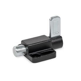 GN 722.6 Indexing Plungers, Steel, with Flange for Surface Mounting, with Rest Position, with Latch Type: E - With latch, with rest position<br />Finish: SW - Black, RAL 9005, textured finish