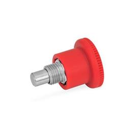 GN 822 Mini Indexing Plungers, Covered Indexing Mechanism, with Red Knob Material: NI - Stainless steel<br />Type: B - Without rest position<br />Color: RT - Red, RAL 3000