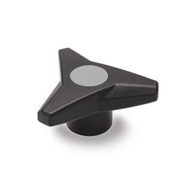 GN 533.6 Three-Lobed Knobs, Softline, Bushing Brass / Stainless Steel Color of the cover cap: DGR - Gray, RAL 7035, matte finish
