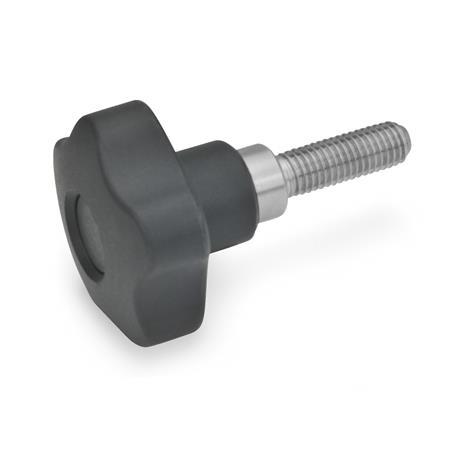 Pomos en estrella de seguridad GN 5337.3: Plástico, espárrago roscado acero / acero Inoxidable, enclava por presión