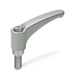 GN 602.1 Adjustable Hand Levers, Zinc Die Casting, Threaded Stud Stainless Steel Color: SR - Silver, RAL 9006, textured finish