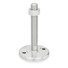 GN 24 Piedini di livellamento, acciaio INOX AISI 316L, con fori di montaggio, piastra di base tornita Tipo (piastra di base): D1 - Finitura tornita, con fondo in gomma, intarsiato, colore nero<br />Tipo con stelo filettato: TK - Con dado, sede per chiave in basso