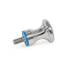 GN 75.6 Mushroom Shaped Knobs, Stainless Steel Knobs, Hygienic Design Type: E - With threaded stud<br />Finish: PL - Polished finish (Ra < 0.8 μm)<br />Material (Sealing ring): E - EPDM