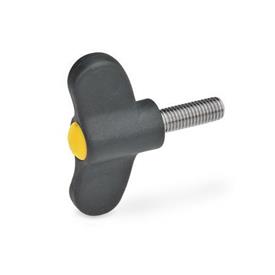 GN 633.1 Wing Screws, Plastic, with Stainless Steel Threaded Stud Color of the cover cap: DGB - Yellow, RAL 1021, matte finish