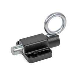 GN 722.6 Indexing Plungers, Steel, with Flange for Surface Mounting, with Rest Position Type: C - With pull ring, with rest position<br />Finish: SW - Black, RAL 9005, textured finish