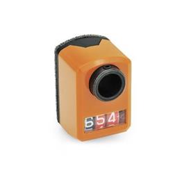 GN 955 Position Indicators, 3 Digits, Digital Indication, Mechanical Counter, Hollow Shaft Steel Installation (Front view): FR - In the front, below<br />Color: OR - Orange, RAL 2004
