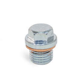 DIN 910 Threaded Plugs, Steel / Stainless Steel, with Collar and External Hex Material: ST - Steel<br />Type: AC - With sealing ring in copper