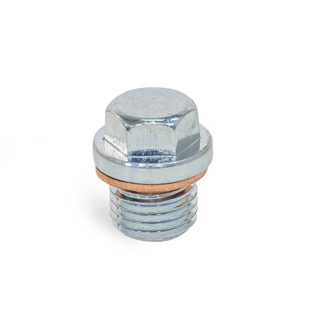 DIN 910 Threaded Plugs, Steel / Stainless Steel, with Collar and External Hex Material: ST - Steel
Type: AC - With sealing ring in copper