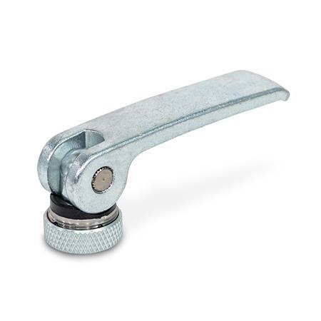 GN 927.3 Clamping Levers with Eccentrical Cam with Internal Thread, Lever Steel Type: A - Plastic contact plate with setting nut