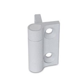 GN 437.3 Hinges, Zinc Die Casting, with Spring-Loaded Return Type: L2 - Spring-loaded return, closing, medium spring force<br />Color: SR - Silver, RAL 9006, textured finish