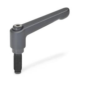 GN 306 Adjustable Hand Levers with Special Tipped Threaded Studs Color: SW - Black, RAL 9005, textured finish<br />Type: DZ - Hardened oval tip