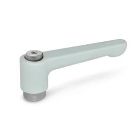GN 302.1 Manettes indexables plates, zinc moulé sous pression, insert en Inox, avec filetage interne Couleur: SR - argenté, RAL 9006, finition texturée