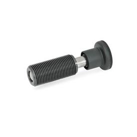 GN 313 Spring Bolts, Steel / Plastic Knob Type: A - With knob, without lock nut<br />Identification no.: 1 - Pin without internal thread