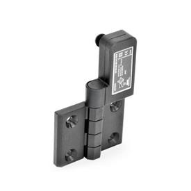 GN 239.4 Hinges with Switch, Plastic, with Connector Plug Identification: SR - Bores for contersunk screw, switch right<br />Type: CS - Connector plug at the back