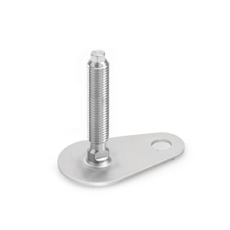 GN 43 Leveling Feet, Stainless Steel, with Fixing Lug, Drop Shape Type (Base): D0 - Without rubber pad
Version (Screw): V - Without nut, external hex at the top and wrench flat at the bottom