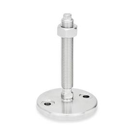 GN 23 Leveling Feet, Stainless Steel Type (Foot plate): D0 - Fine turned, without rubber underlay<br />Version of the screw: VK - With nut, external hex at the top and wrench flat at the bottom