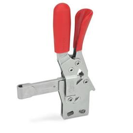 GN 810.4 Stainless Steel Toggle Clamps, Operating Lever Vertical, with Lock Mechanism, with Vertical Mounting Base Material: NI - Stainless steel<br />Type: FL - Solid clamping arm, with clasp for welding