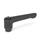 GN 302 Flache verstellbare Klemmhebel, Zink-Druckguss, Einsatz Stahl brüniert, mit Innengewinde / Passbohrung Farbe: SW - schwarz, RAL 9005, strukturmatt