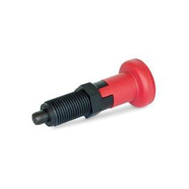 GN 617.2 Indexing Plungers, Threaded Body Plastic, Plunger Pin Steel, with Red Knob Type: C - With rest position, without lock nut<br />Material: ST - Steel