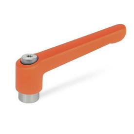 GN 300.1 Adjustable Hand Levers, Zinc Die Casting, Bushing Stainless Steel Color: OS - Orange, RAL 2004, textured finish