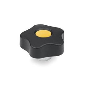 GN 5337.1 Star Knobs with Protruding Steel Bushing, with Cover Cap Type: E - With cover cap (threaded blind bore)<br />Color of the cover cap: DGB - Yellow, RAL 1021, matte finish
