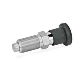 GN 817 Stainless Steel Indexing Plungers / Plastic Knob Material: NI - Stainless steel<br />Type: C - With rest position, without lock nut