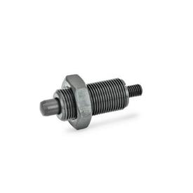 GN 613 Indexing Plungers, Steel / Plastic Knob Material: ST - Steel<br />Type: GK - With threaded stud, with lock nut