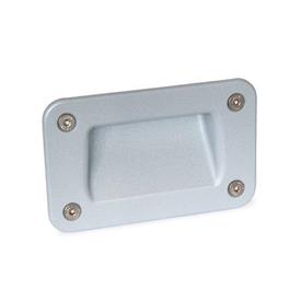 GN 7330 Gripping Trays, Zinc Die Casting, Screw-In Type Type: A - Mounting from the operator's side (for identification no. 2 with four countersunk sealing screws)<br />Identification no.: 2 - With seal<br />Finish: SR - Silver, RAL 9006, textured finish