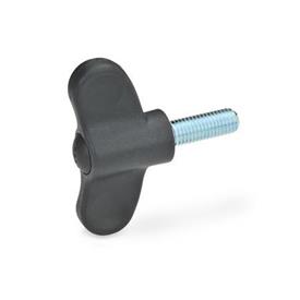 GN 633 Wing Screws, Plastic Color of the cover cap: DSG - Black-gray, RAL 7021, matte finish