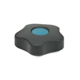 GN 5331 Star Knobs, Low Type, with Colored Cover Caps Type: B - With cover cap<br />Color of the cover cap: DBL - Blue, RAL 5024, matte finish
