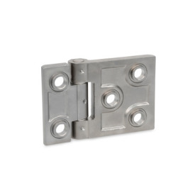 GN 237.3 Heavy Duty Hinge, Stainless Steel AISI 316, Horizontally Elongated Type: B - With Bores for Countersunk Screws and Centering Attachments<br />Finish: GS - Matte shot-blasted finish<br />Hinge wings: l3 ≠ l4 - elongated on one side