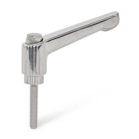GN 300.6 Adjustable Hand Levers, Stainless Steel , Polished, with Threaded Stud Type: AS - With external hex