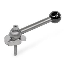 GN 918.7 Clamping Bolts, Stainless Steel, Downward Clamping, Screw from the Operator's Side Type: KVS - With ball lever, angular (serration)<br />Clamping direction: R - By clockwise rotation (drawn version)