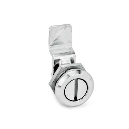 GN 115.1 Cierres, tipo pequeño, anillo de apoyo cromado, con y sin cerradura Material: ZD - Zamac
Tipo: SCH - Accionamiento con ranura