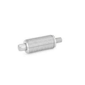 GN 613 Indexing Plungers, Stainless Steel / Plastic Knob Material: NI - Stainless steel<br />Type: G - Without lock nut, with threaded rod