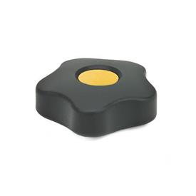 GN 5331 Star Knobs, Low Type, with Colored Cover Caps Type: B - With cover cap<br />Color of the cover cap: DGB - Yellow, RAL 1021, matte finish