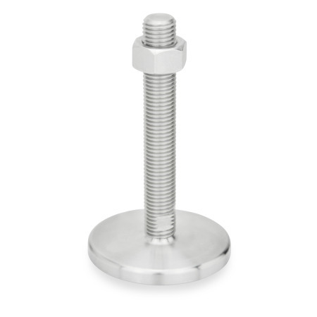 Piedini di livellamento GN 22: Acciaio INOX, piastra di base tornita, senza fori di montaggio