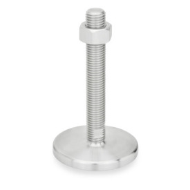 GN 22 Piedini di livellamento, acciaio INOX AISI 316L, senza fori di montaggio, piastra di base tornita Tipo (piastra di base): D1 - Finitura tornita, con fondo in gomma, intarsiato, colore nero<br />Tipo con stelo filettato: TK - Con dado, sede per chiave in basso