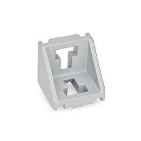 GN 960 Angle Pieces for Profile Systems 30 / 40 / 45, Aluminum Type: A - Without assembly set, without cover cap<br />Finish: SR - Silver, RAL 9006, textured finish