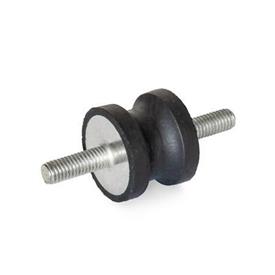 GN 456 Rubber Buffers, Stainless Steel Type: SS - With 2 threaded studs