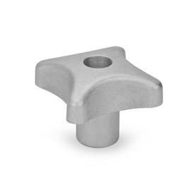 DIN 6335 Hand Knobs, Aluminum Type: D - With threaded through bore<br />Finish: MT - Matte finish (tumbled)