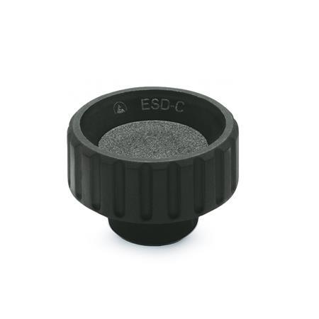 GN 590 Knurled Nuts, Antistatical Plastic Type: E - With threaded blind bore
Material: ESD - Plastic