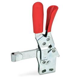 GN 810.4 Toggle Clamps, Steel, Operating Lever Vertical, with Lock Mechanism, with Vertical Mounting Base Type: FL - Solid clamping arm, with clasp for welding
