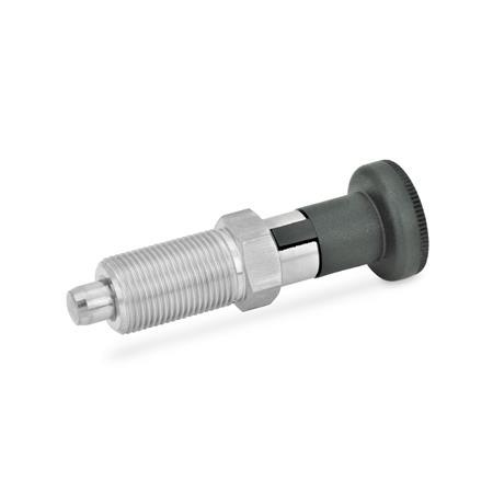 GN 617.1 Indexing Plungers with Rest Position, Stainless Steel / Plastic Knob Material: NI - Stainless steel
Type: A - Without lock nut