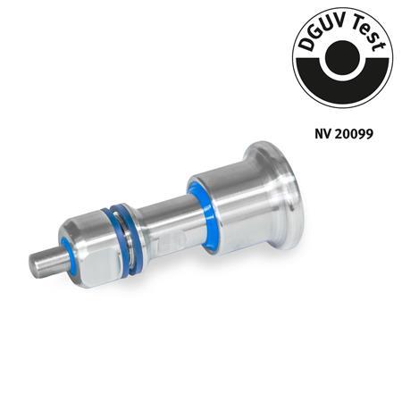 GN 8170 Indexing Plungers, Stainless Steel, DGUV Certified, Knob and Pin Side Hygienic Design (Full Hygiene) Type: B - Without rest position
Identification: VH - Knob and pin side Hygienic Design (full hygiene)